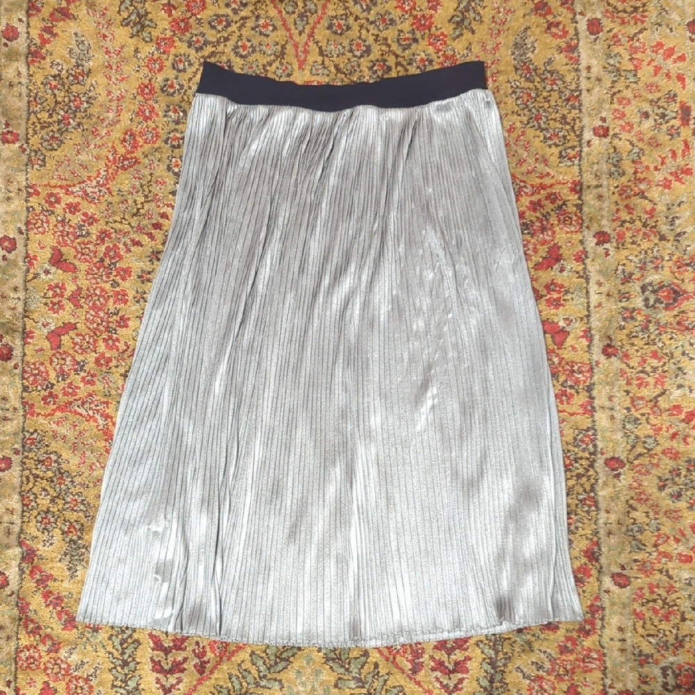 Enza Costa Silver Pleated Midi Skirt Size 1 S